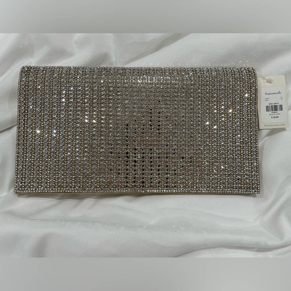 Francesca's Collections Champagne Crystal Embellished Clutch